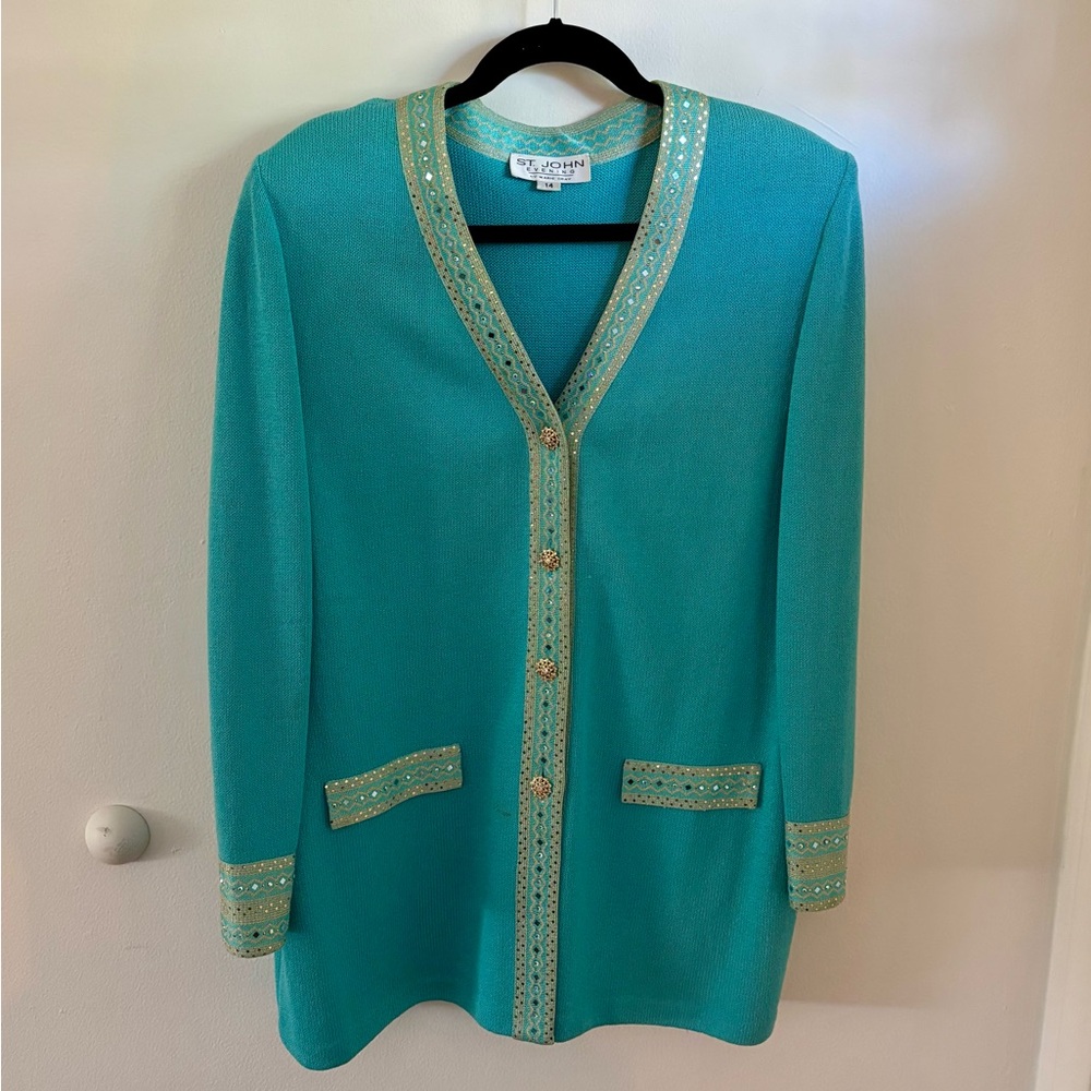 St. John Blue and Gold Cardigan Sweater